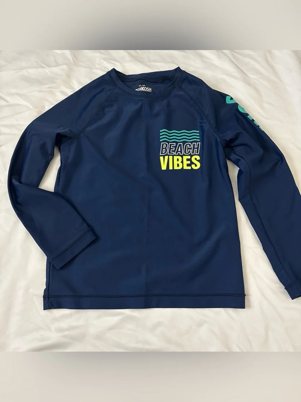 OshKosh B'gosh Navy Long-Sleeve Rash Guard with Teal and Neon Yellow Accents